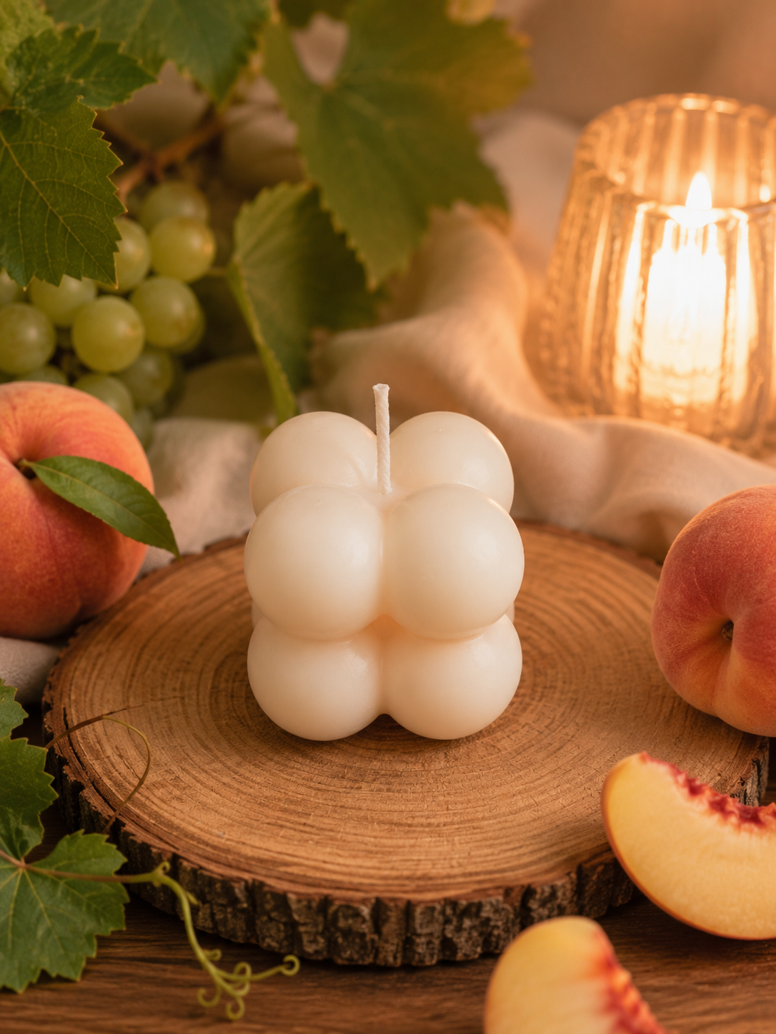 Petite Bougie Cube — Senteur Pêche de Vigne de Grasse
