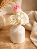 Composition Florale en Cire de Soja — Sakura & Fleur de Coton — Vase Céramique