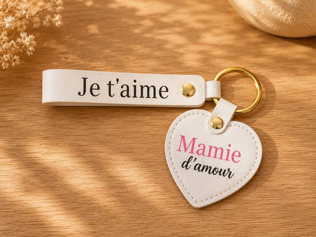 Porte-clefs cœur simili cuir – Maman d'amour je t'aime