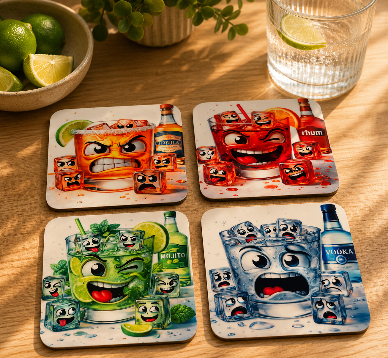 Set de 4 dessous de verre en liège – Humour Apéro