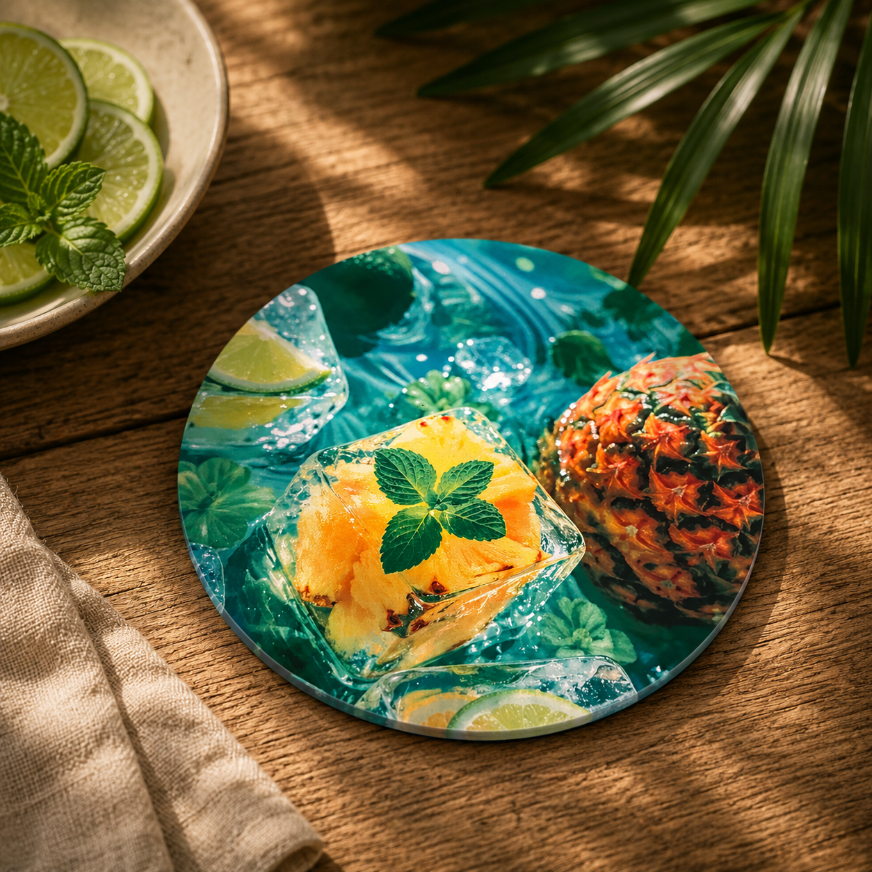 Dessous de Verre en Liège – "Ananas & Glaçon"