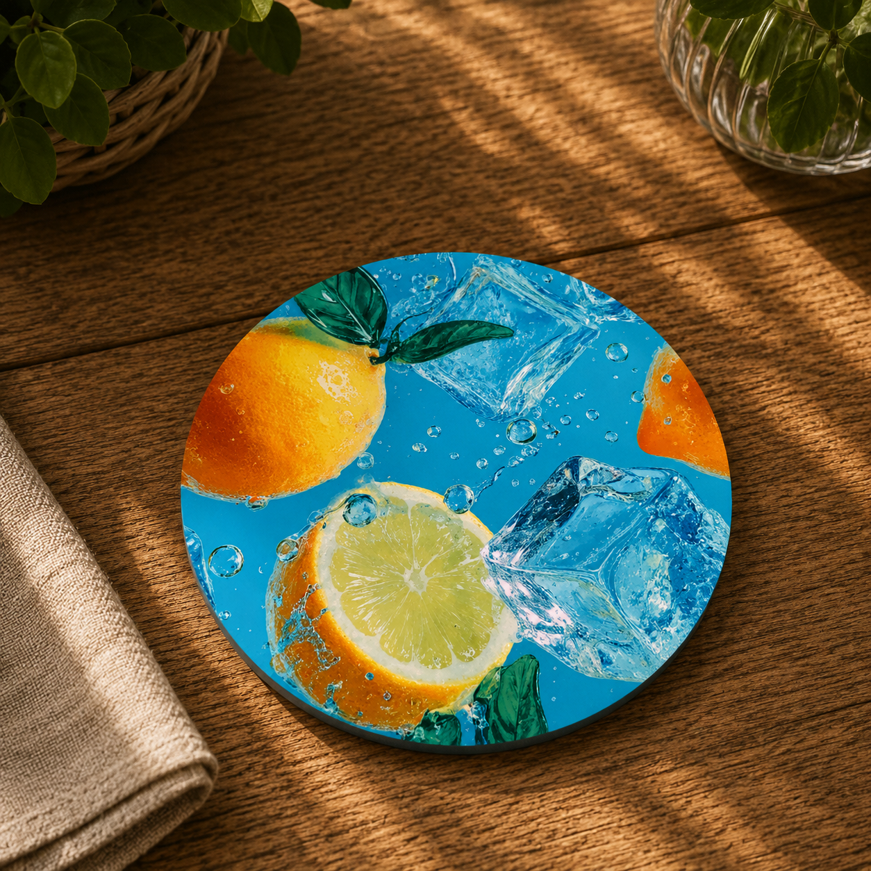 Dessous de Verre en Liège – "Citron & Glaçon"