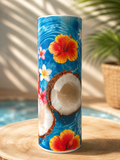 Gourde Acier Inoxydable – Paille & Goupillon – Noix de Coco & Fleurs Tropicales