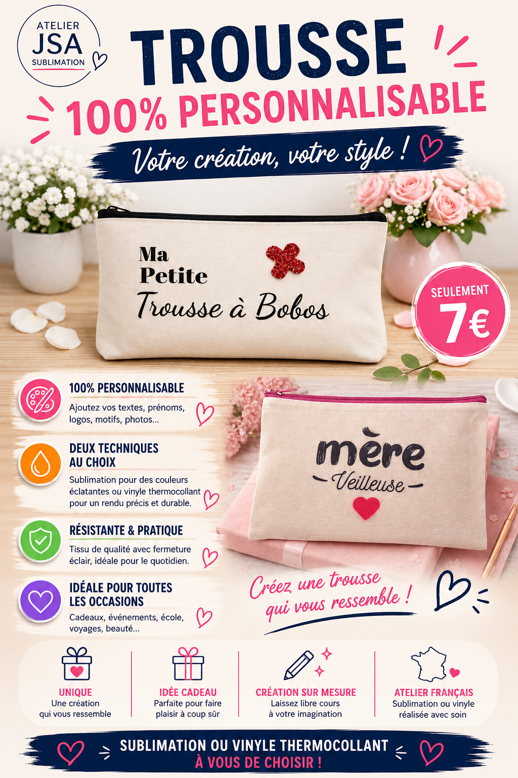 Trousse 100% Personnalisable - Sublimation & Thermocollant