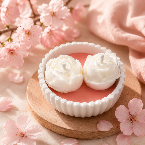 Bougie Cire de Soja – Pot Céramique & Décoration Sakura